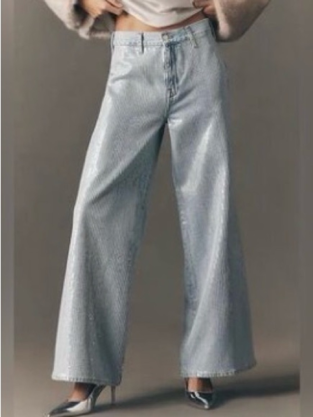 Pilcro Light Blue Sequin Wide-Leg Jeans. - Picture 5 of 5